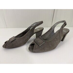 Ara Luftpolster Women’s Gray Suede Slingback Peep Toe Heel Sandals Sz 6.5 Buckle
